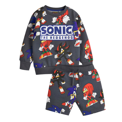 Grey - Front - Sonic The Hedgehog Boys Characters Long-Sleeved Sweatshirt and Shorts Set