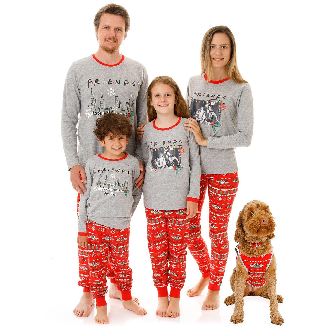 Red - Side - Friends Womens-Ladies Christmas Long Pyjama Set