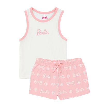Pink-White - Front - Barbie Womens-Ladies Short Pyjama Set