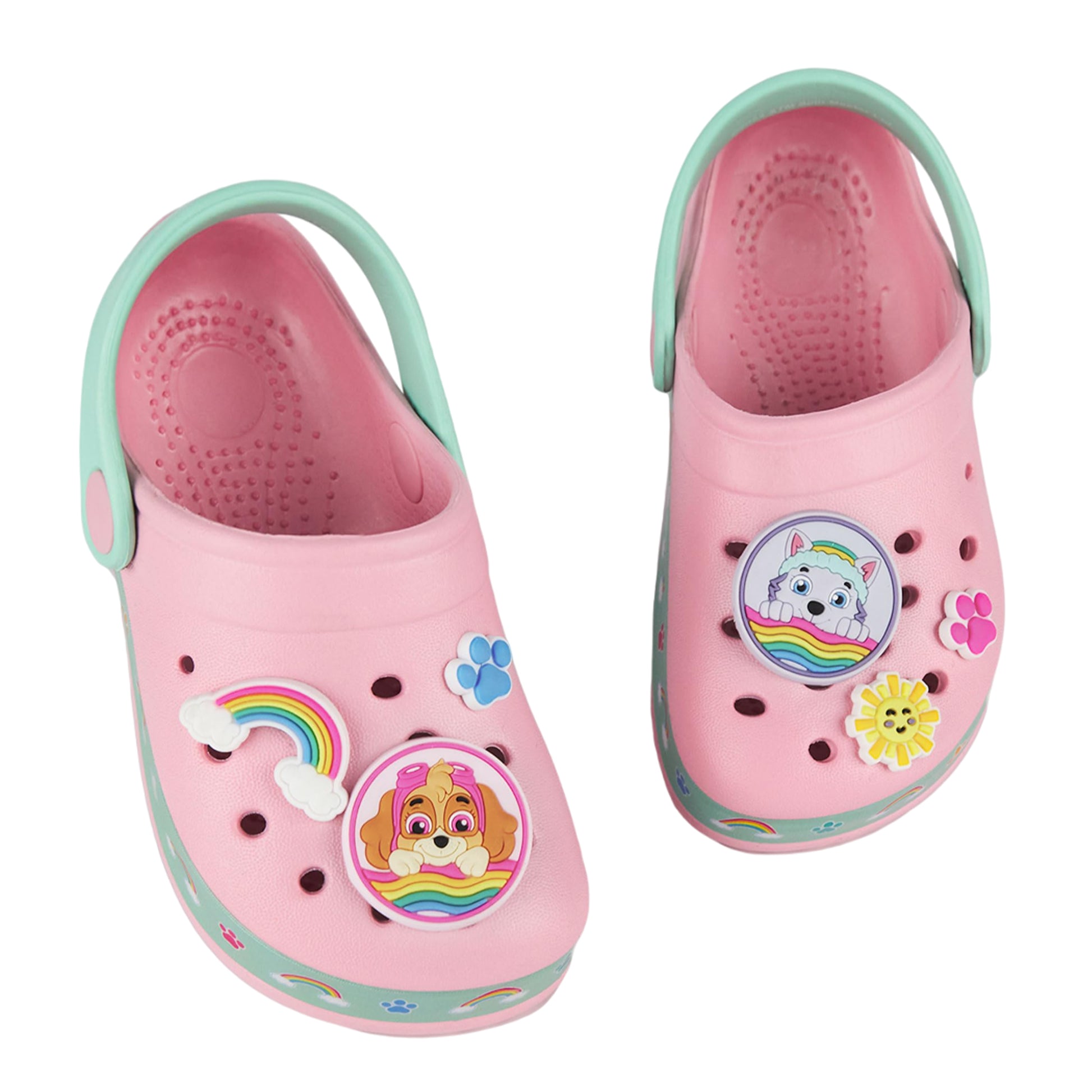 Pink-Green - Side - Paw Patrol Girls Skye & Everest Badge Clogs