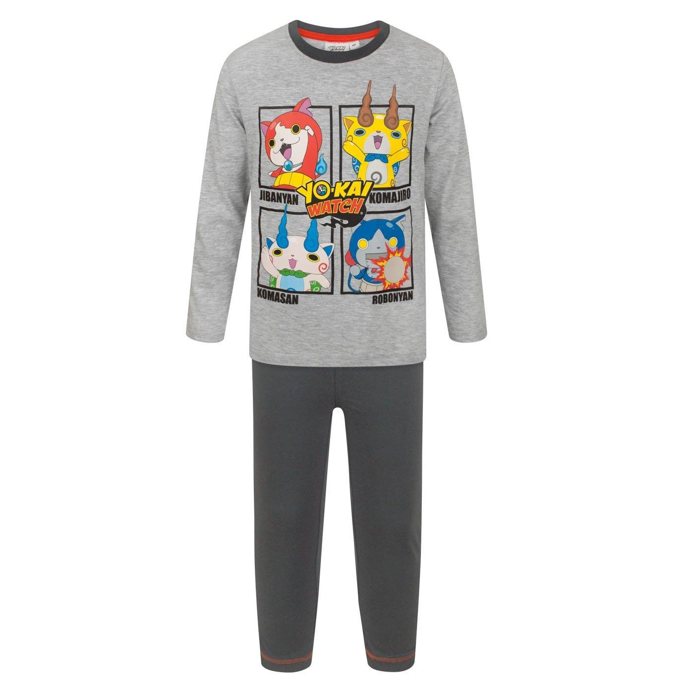 Grey - Front - Yo-Kai Watch Childrens-Kids Character Panel Long Pyjama Set