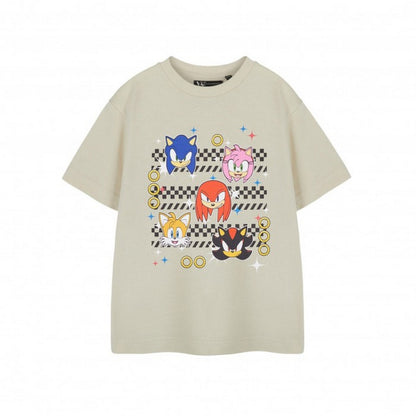 Oatmeal - Front - Sonic The Hedgehog Boys Group Faces Short-Sleeved T-Shirt
