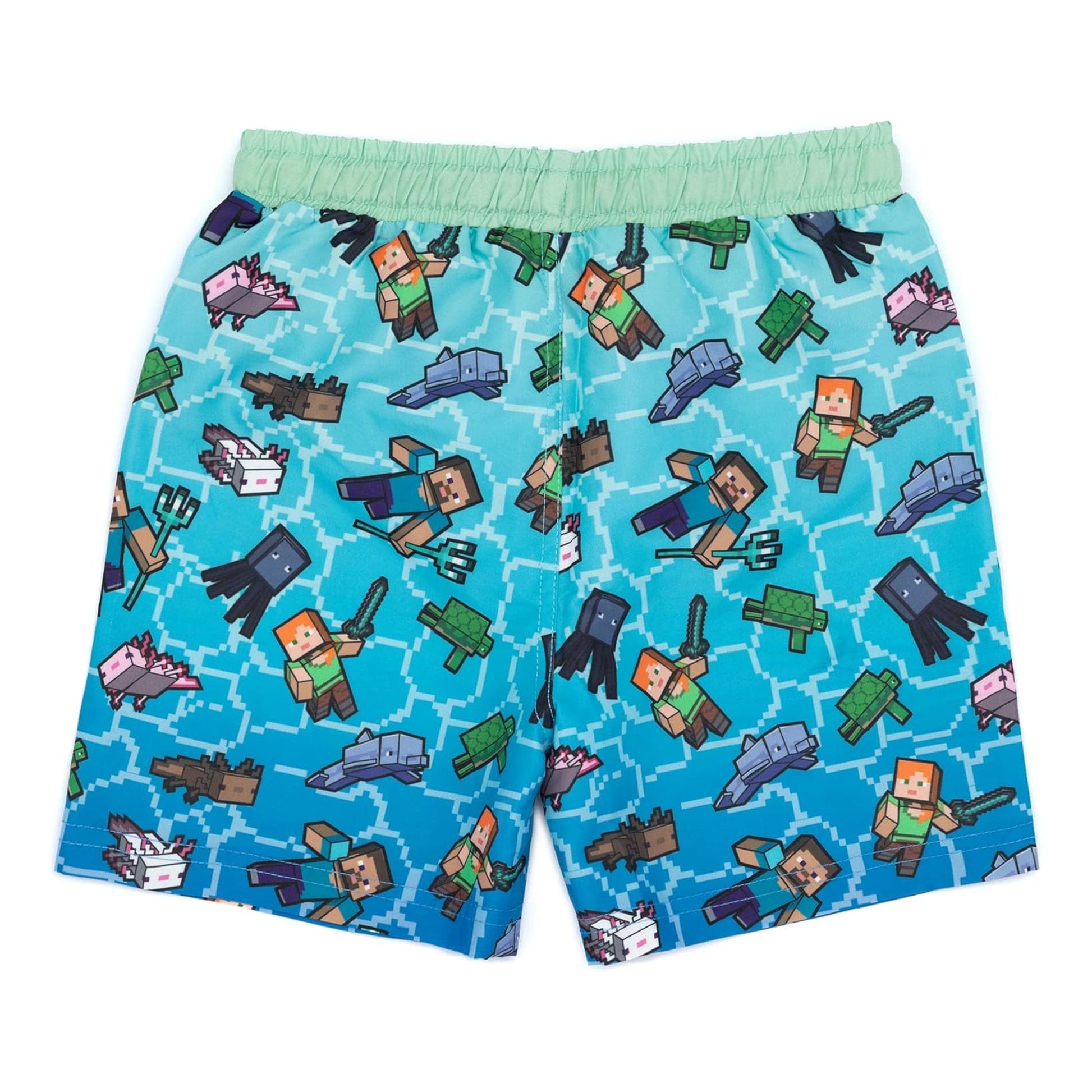Blue - Back - Minecraft Boys Creeper Swim Shorts