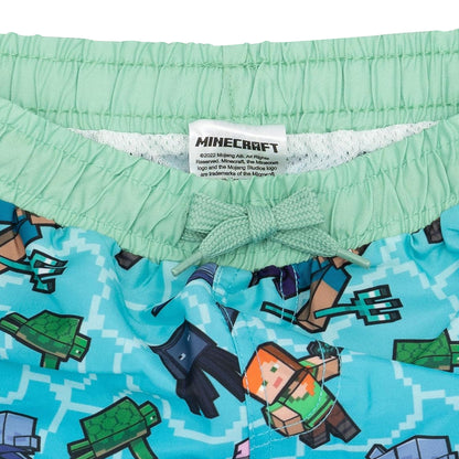 Blue - Side - Minecraft Boys Creeper Swim Shorts