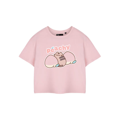 Pink - Front - Pusheen Womens-Ladies Peachy Short-Sleeved Crop T-Shirt