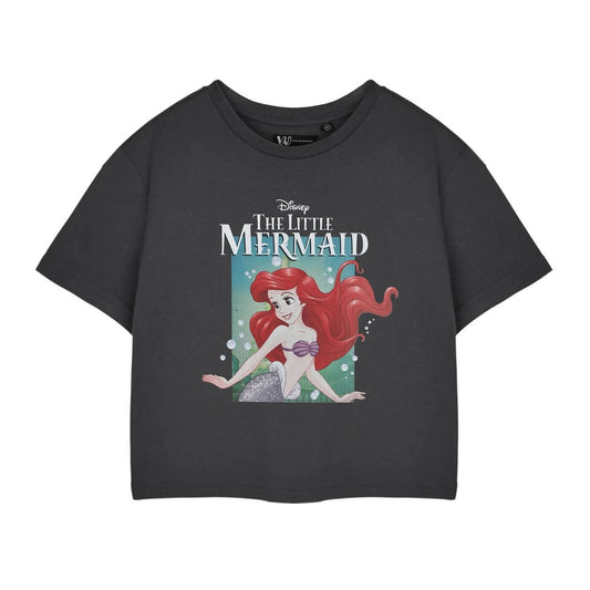 Charcoal - Front - The Little Mermaid Womens-Ladies Ariel Bubbles Short-Sleeved Crop Top