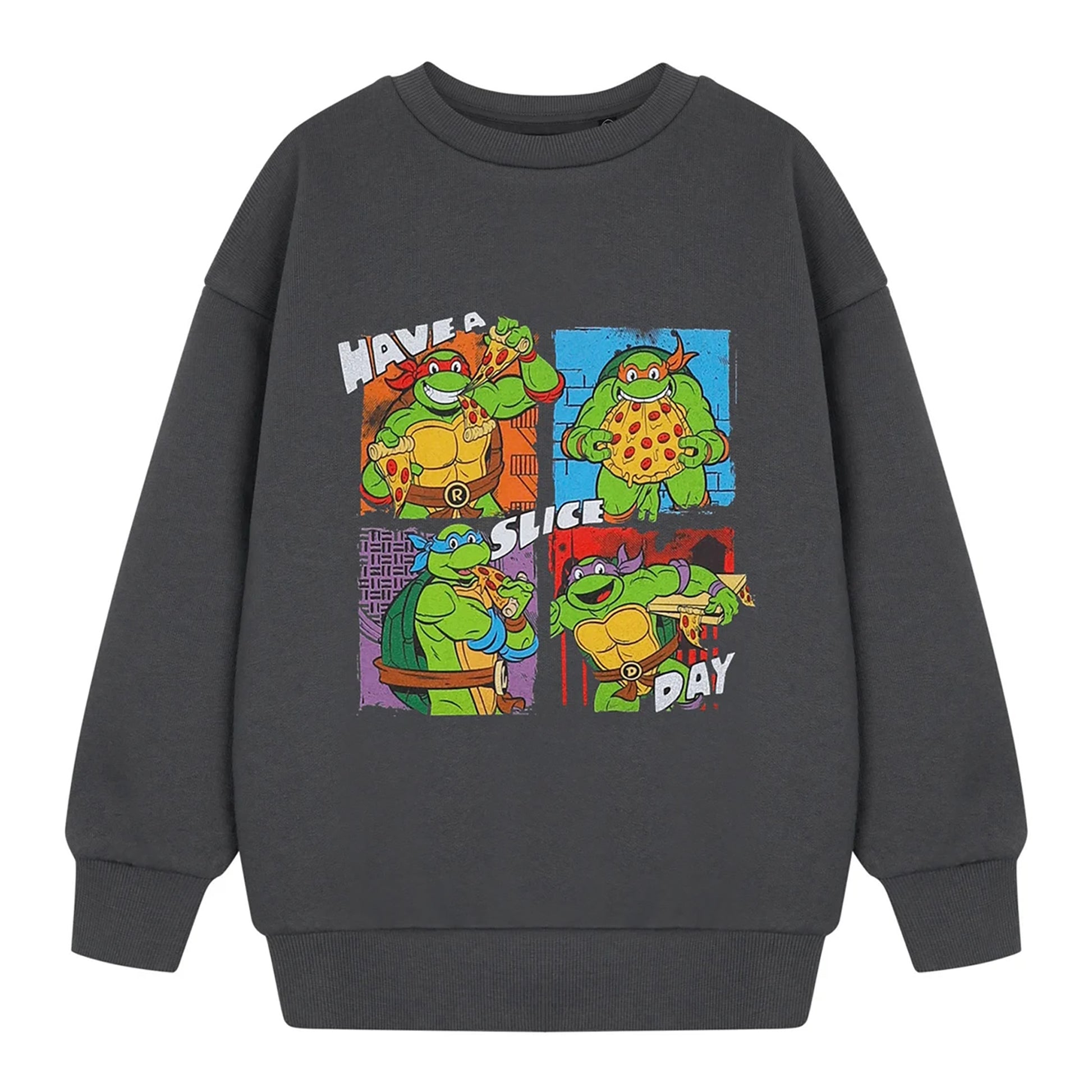Charcoal - Front - Teenage Mutant Ninja Turtles Boys Have A Slice Day Sweatshirt
