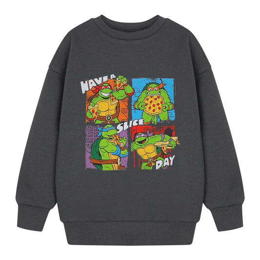 Charcoal - Front - Teenage Mutant Ninja Turtles Boys Have A Slice Day Sweatshirt