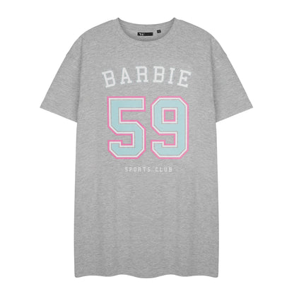 Grey Marl - Front - Barbie Womens-Ladies 59 Sports Club Short-Sleeved Nightdress