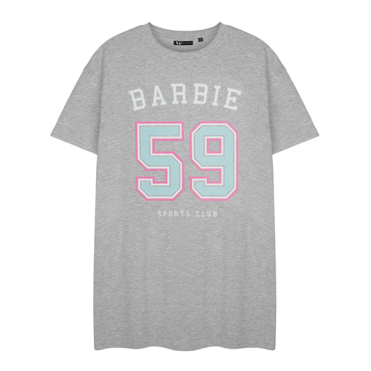Grey Marl - Front - Barbie Womens-Ladies 59 Sports Club Short-Sleeved Nightdress