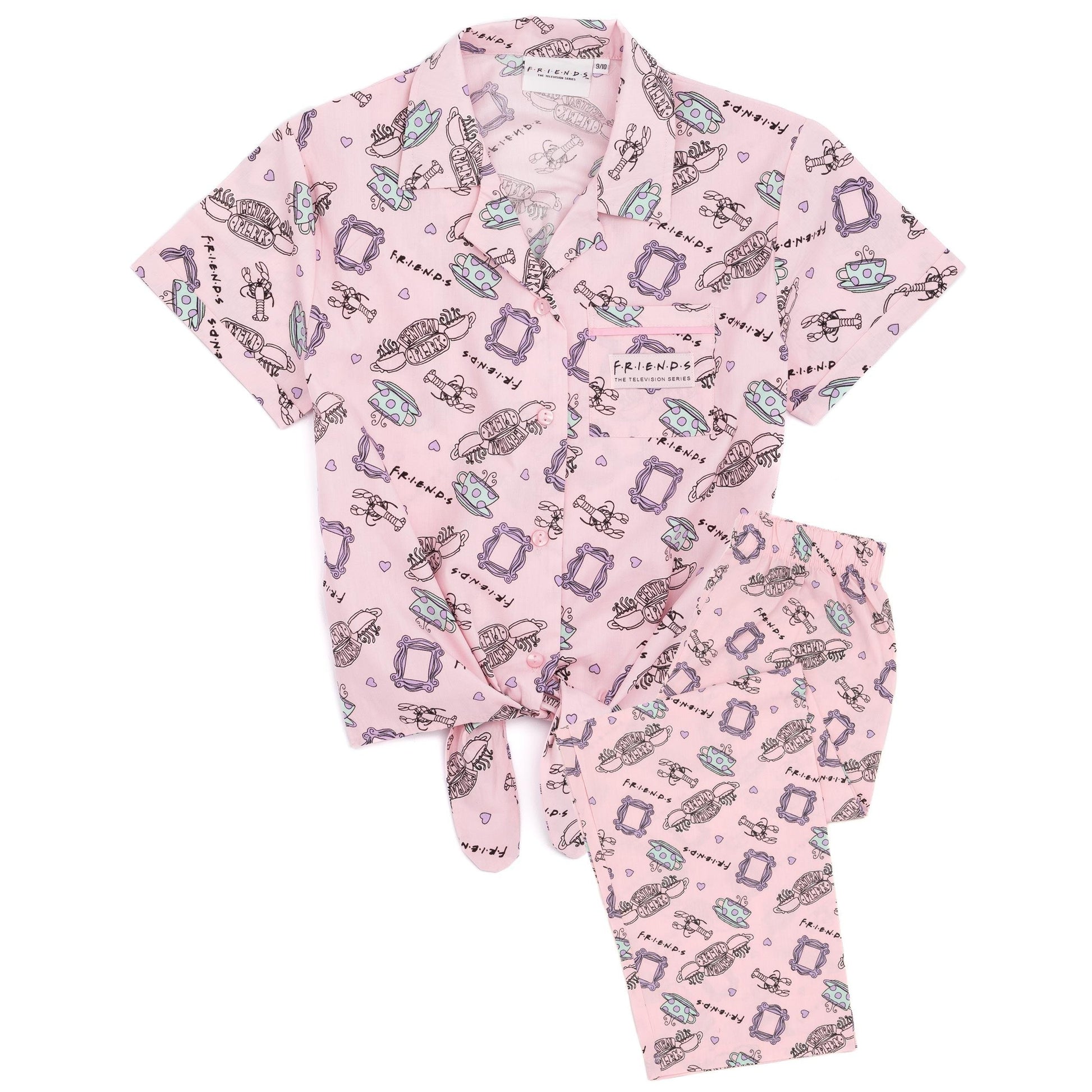 Pink - Front - Friends Girls Central Perk Logo Short-Sleeved Pyjama Set
