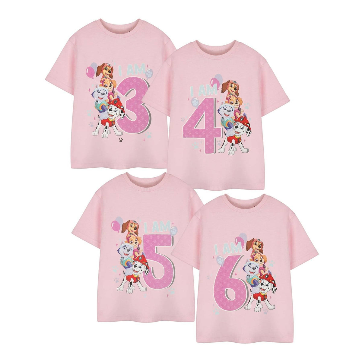 Pink - Front - Paw Patrol Girls Short-Sleeved Birthday T-Shirt