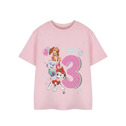 Pink - Side - Paw Patrol Girls Short-Sleeved Birthday T-Shirt