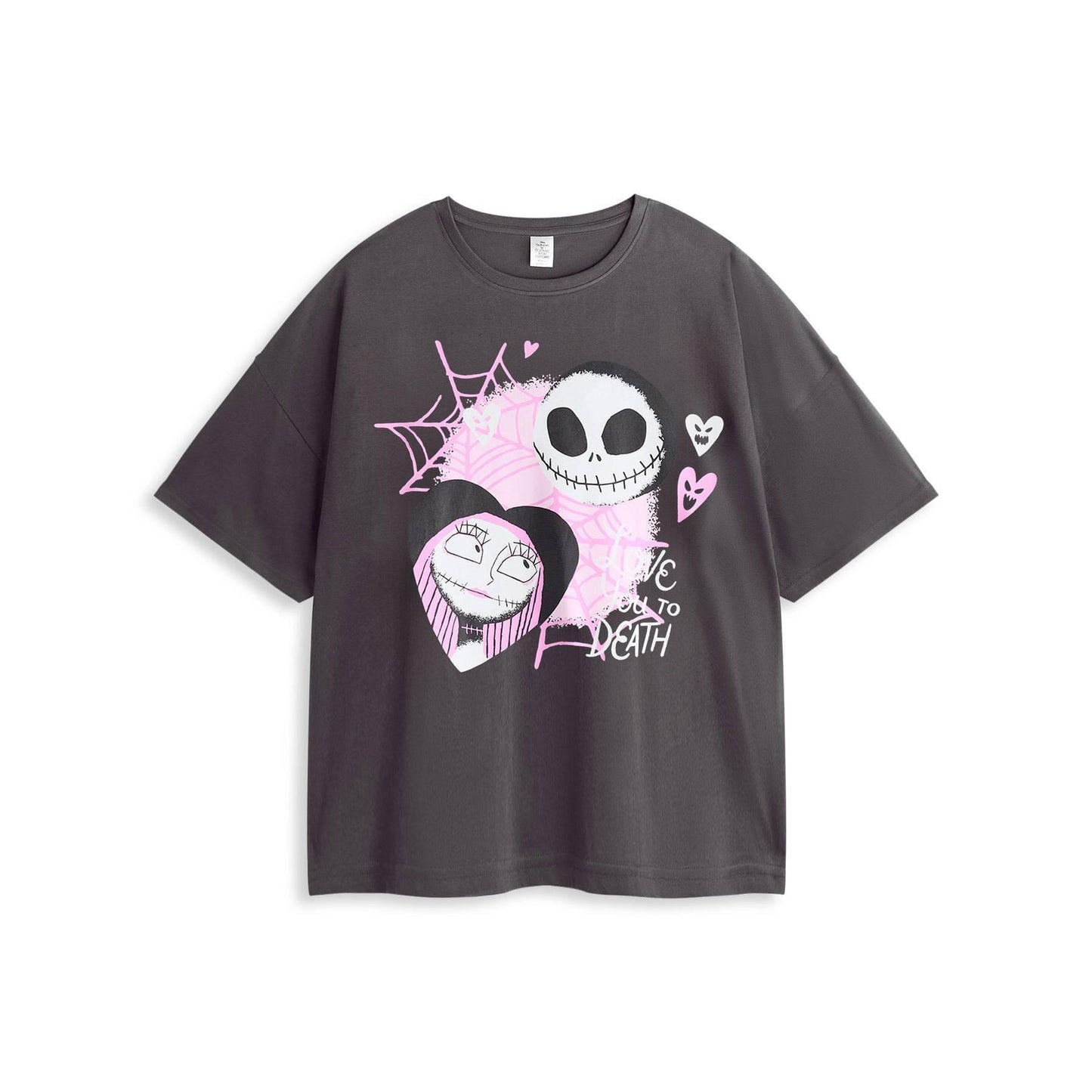 Black-Pink - Front - Nightmare Before Christmas Womens-Ladies Jack and Sally Short-Sleeved Long Pyjama Set