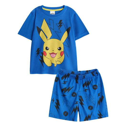 Blue - Front - Pokemon Boys Pikachu Short Pyjama Set