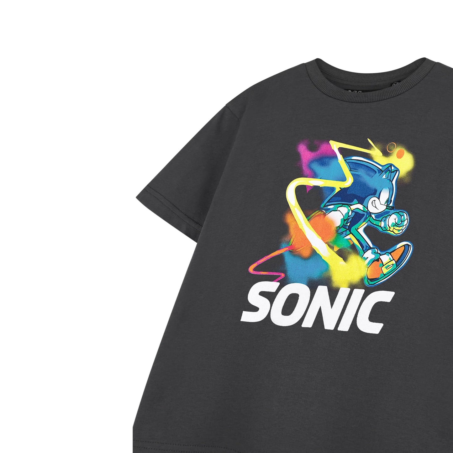 Charcoal - Side - Sonic The Hedgehog Boys Watercolour Short-Sleeved T-Shirt