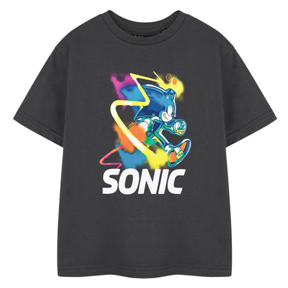 Charcoal - Front - Sonic The Hedgehog Boys Watercolour Short-Sleeved T-Shirt