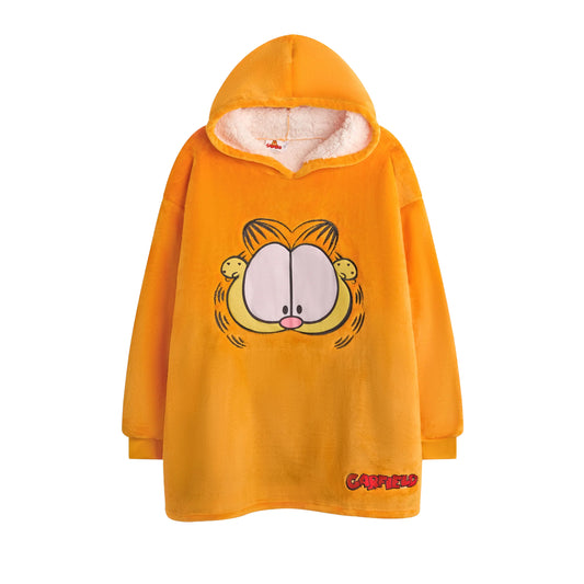 Orange - Front - Garfield Childrens-Kids Face Hoodie Blanket