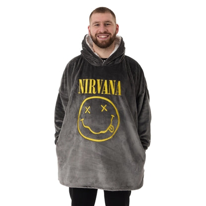 Grey - Front - Nirvana Mens Logo Blanket Hoodie