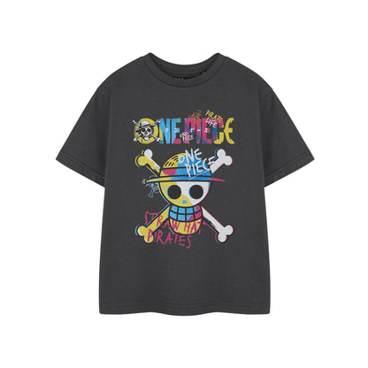 Grey - Front - One Piece Boys Straw Hat Pirates Short-Sleeved T-Shirt