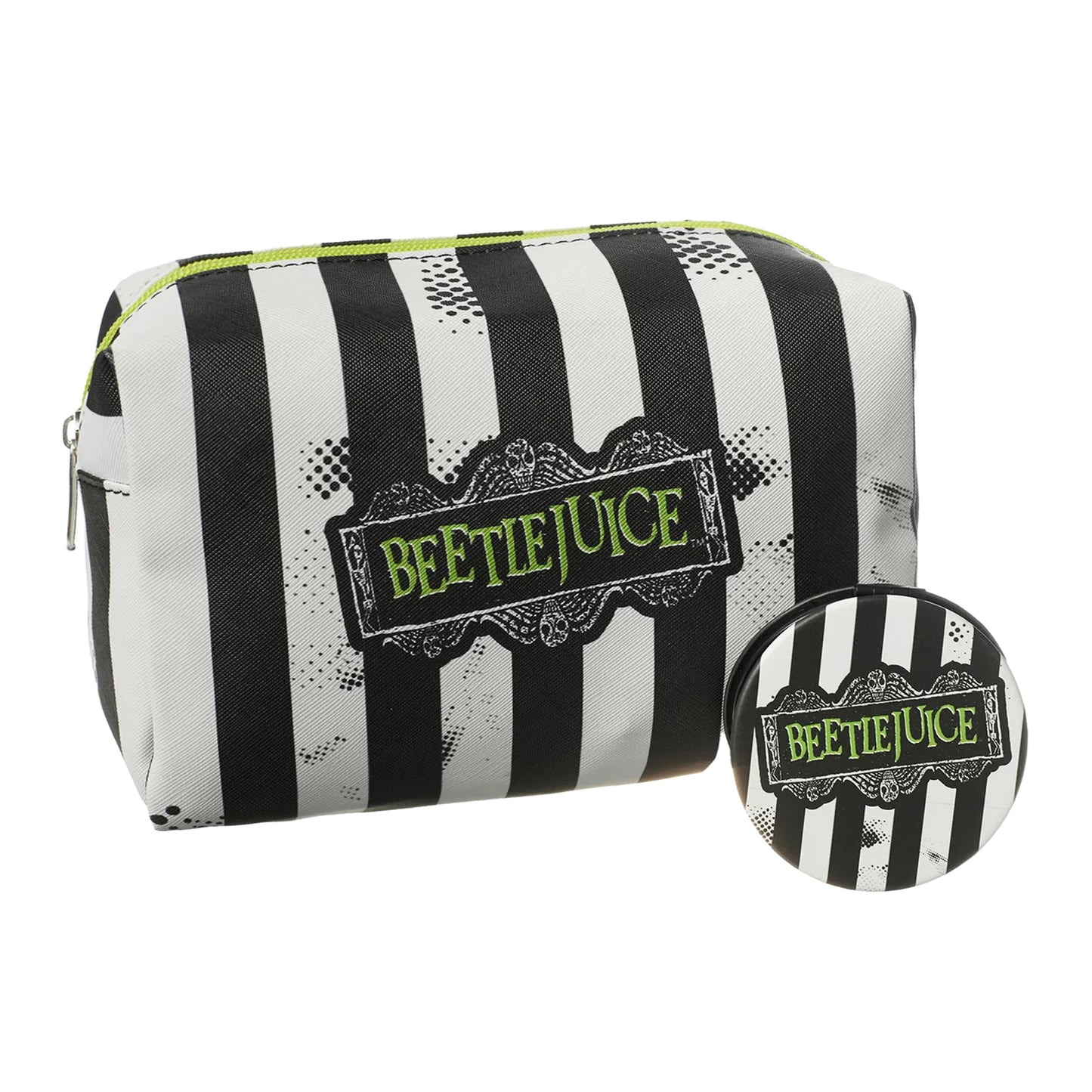 White-Black - Front - Beetlejuice Striped Logo Cosmetic Bag