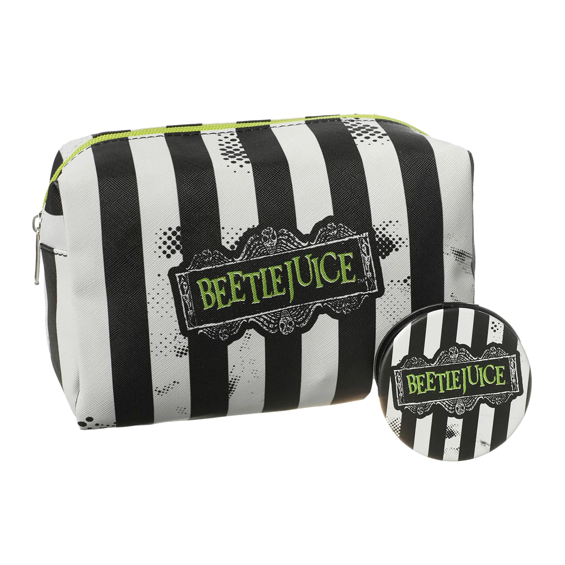 White-Black - Front - Beetlejuice Striped Logo Cosmetic Bag