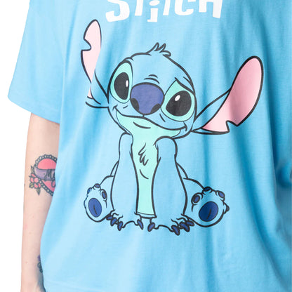 Blue - Side - Lilo & Stitch Womens-Ladies Short-Sleeved Pyjama Set