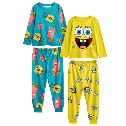 Multicoloured - Front - SpongeBob SquarePants Childrens-Kids Big Face All-Over Print Long Pyjama Set (Pack of 2)