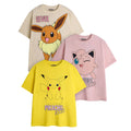 Multicoloured - Front - Pokemon Girls Pikachu Eevee & Jigglypuff T-Shirt (Pack of 3)