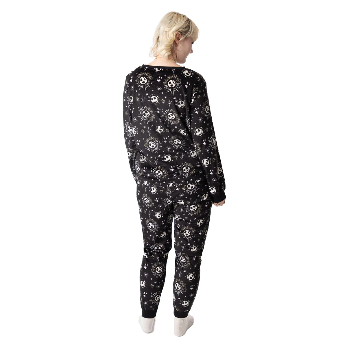 Black-White - Back - The Nightmare Before Christmas Womens-Ladies Star Fleece Long Pyjama Set