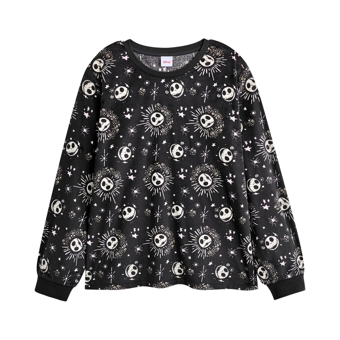 Black-White - Side - The Nightmare Before Christmas Womens-Ladies Star Fleece Long Pyjama Set