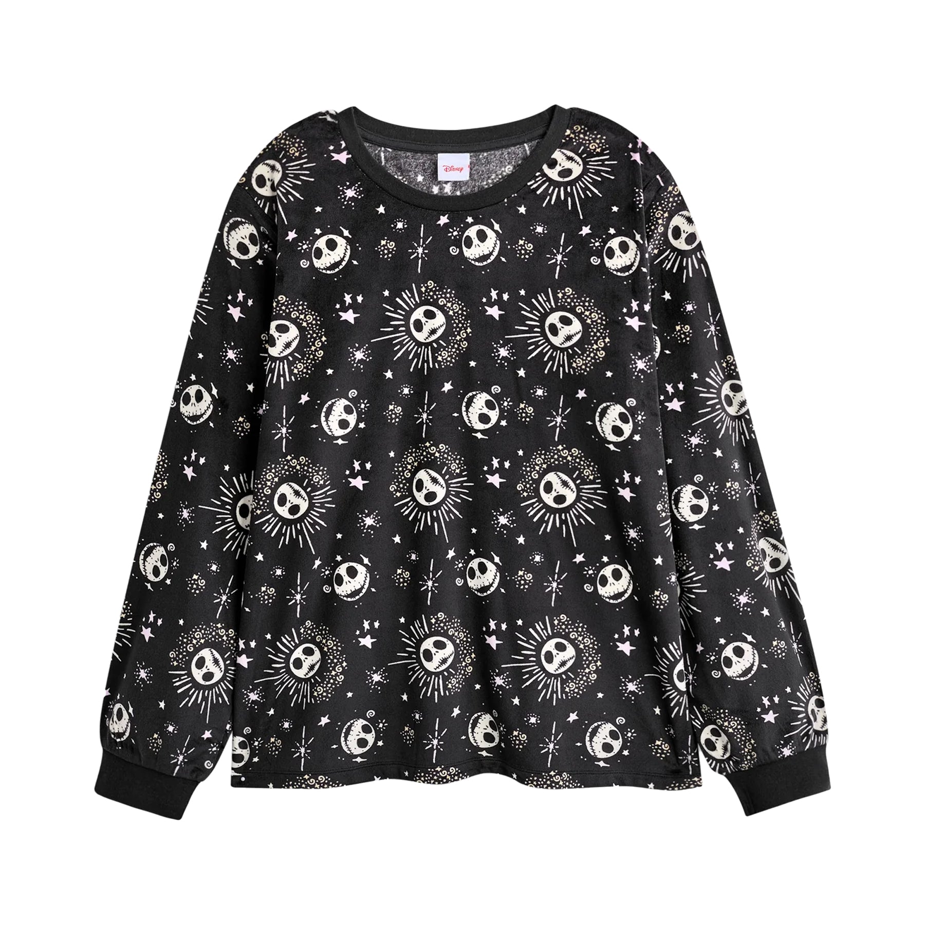 Black-White - Side - The Nightmare Before Christmas Womens-Ladies Star Fleece Long Pyjama Set