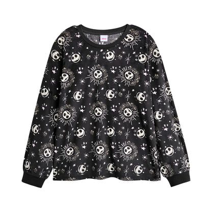 Black-White - Side - The Nightmare Before Christmas Womens-Ladies Star Fleece Long Pyjama Set