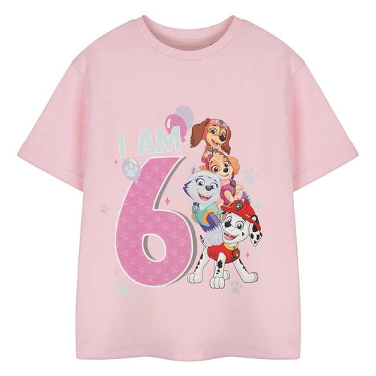 Pink - Front - Paw Patrol Girls I Am 6 Short-Sleeved T-Shirt
