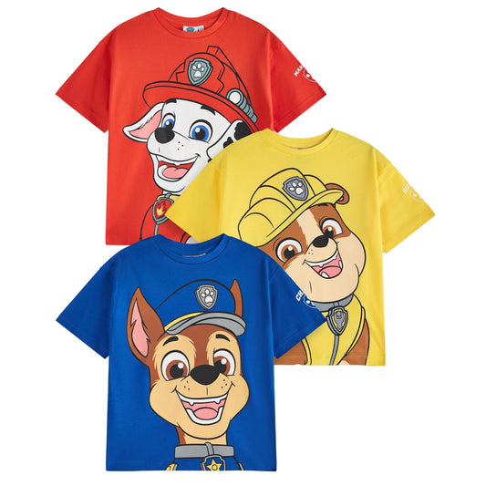 Red-Yellow-Blue - Front - Paw Patrol Boys Characters Short-Sleeved T-Shirt (Pack of 3)