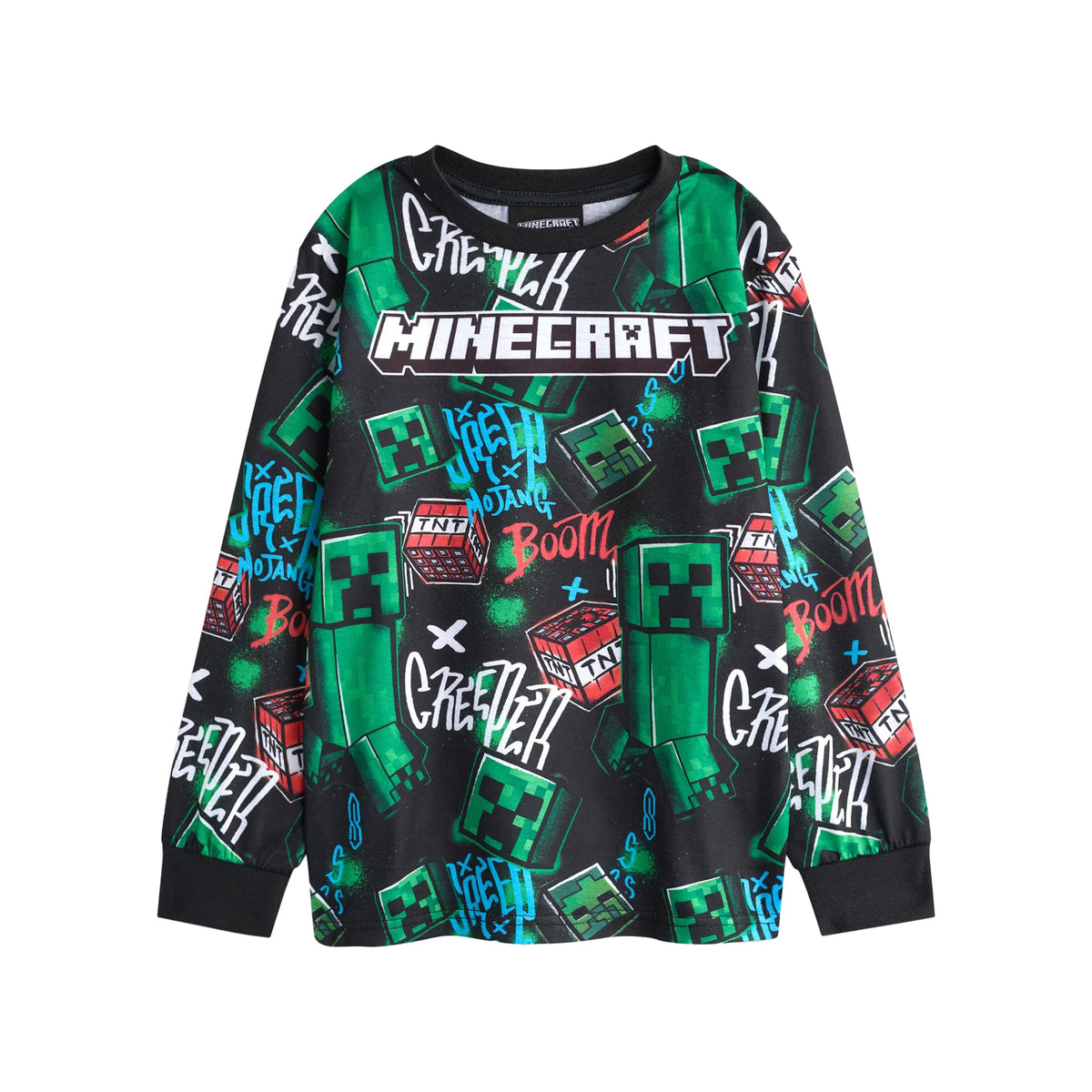 Blue-Black-Green - Back - Minecraft Boys Creeper Long Pyjama Set (Pack of 2)