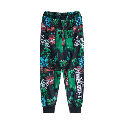 Blue-Black-Green - Side - Minecraft Boys Creeper Long Pyjama Set (Pack of 2)
