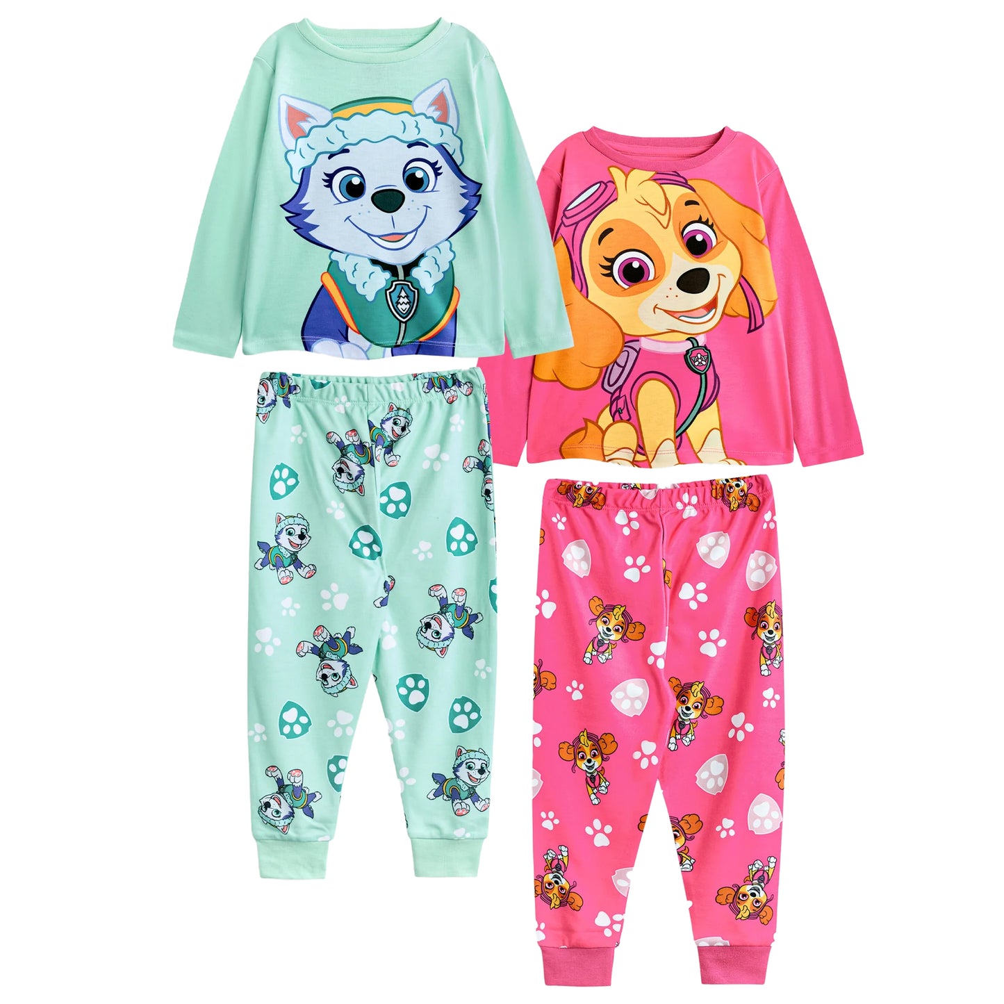 Sky Blue-Pink - Front - Paw Patrol Girls Skye & Everest Long-Sleeved Long Pyjama Set (Pack of 2)