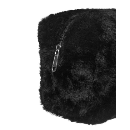 Black - Side - Wednesday Logo Fluffy Cosmetic Bag