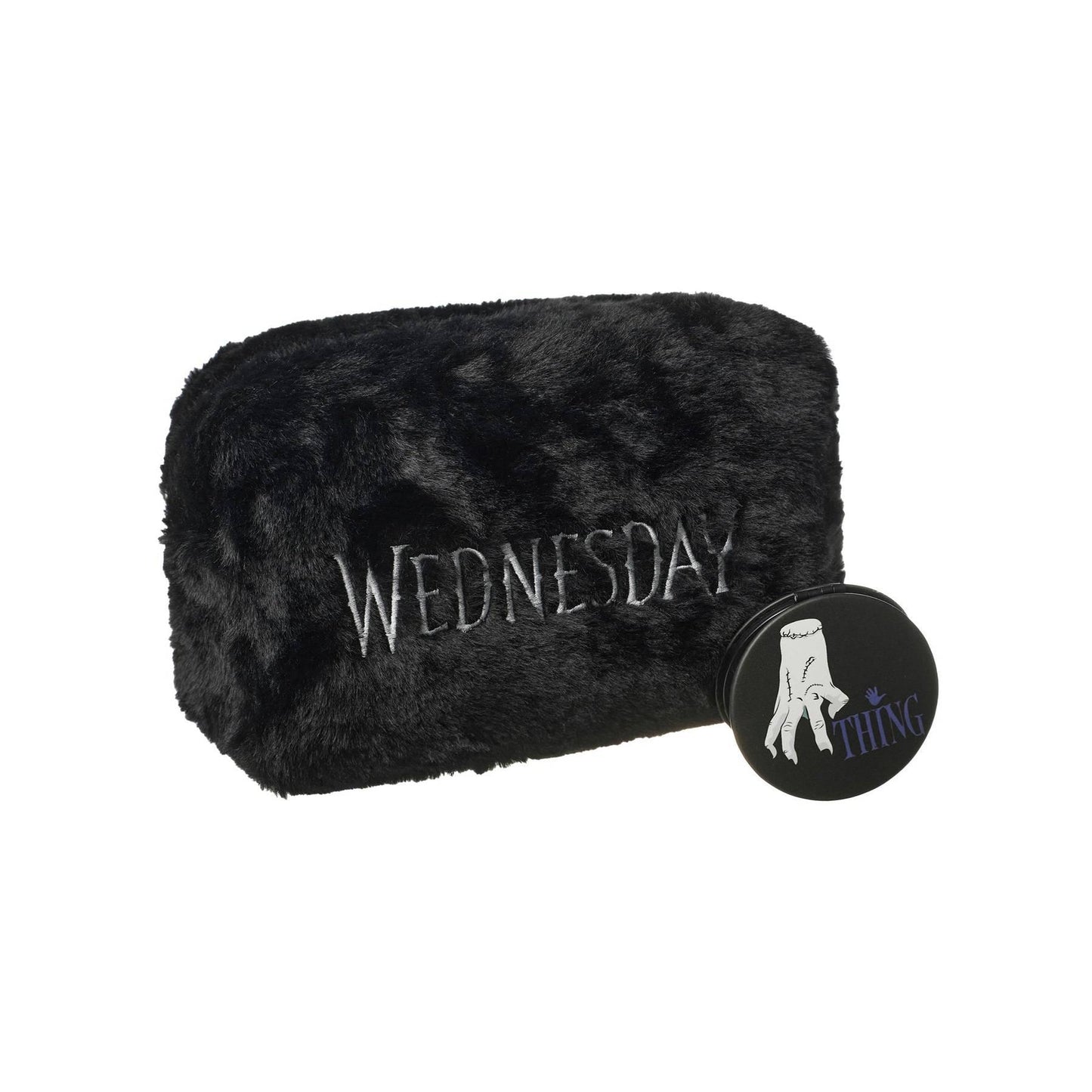 Black - Front - Wednesday Logo Fluffy Cosmetic Bag