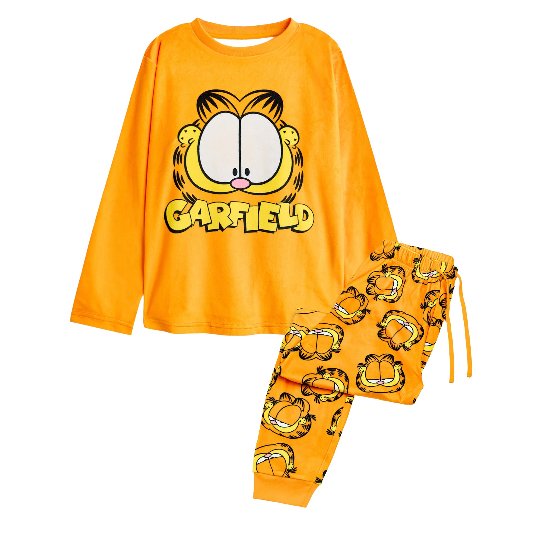Orange - Front - Garfield Womens-Ladies Big Face Fleece Long-Sleeved Long Pyjama Set