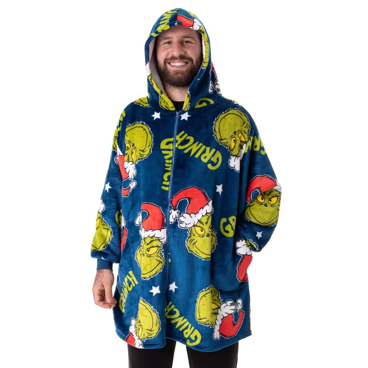 Multicoloured - Front - The Grinch Unisex Adult Character Face Full Zip Blanket Hoodie
