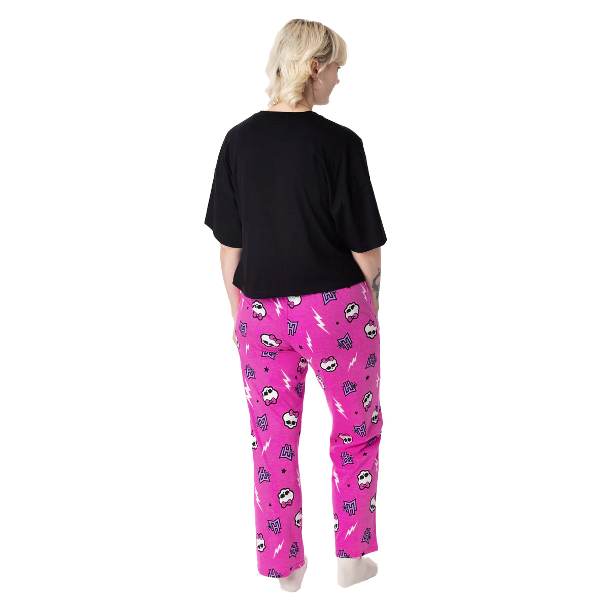 Black-Pink - Back - Monster High Womens-Ladies Group Pose Long Pyjama Set