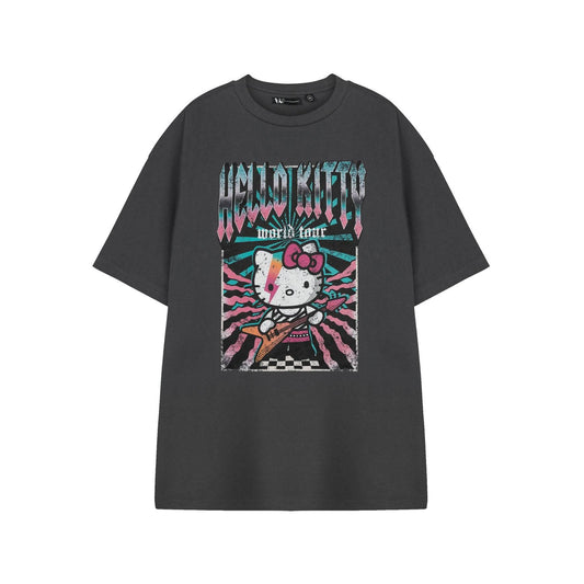 Grey - Front - Hello Kitty Womens-Ladies World Tour Short-Sleeved T-Shirt