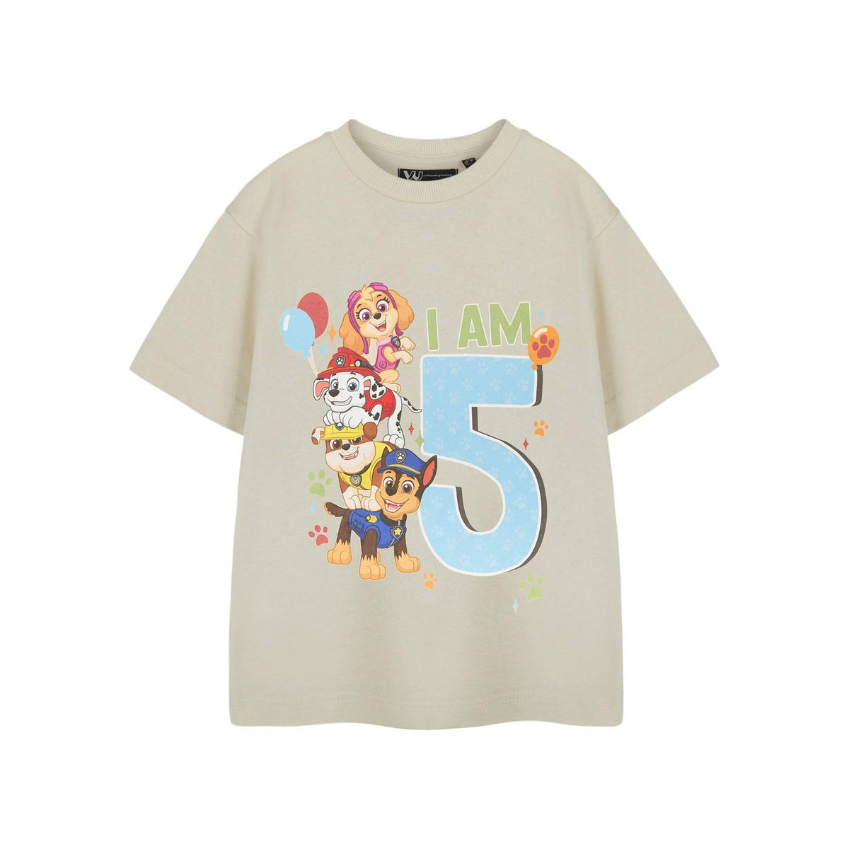 Beige - Front - Paw Patrol Boys Short-Sleeved 5th Birthday T-Shirt