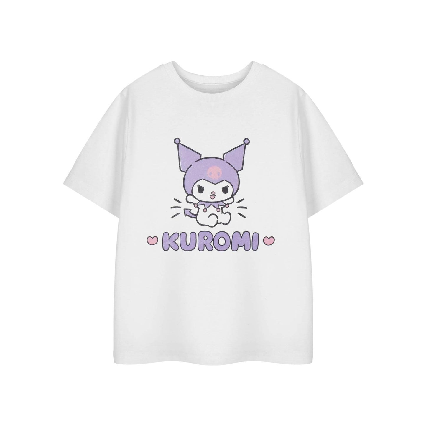 White - Front - Hello Kitty Girls Kuromi Heart Short-Sleeved T-Shirt