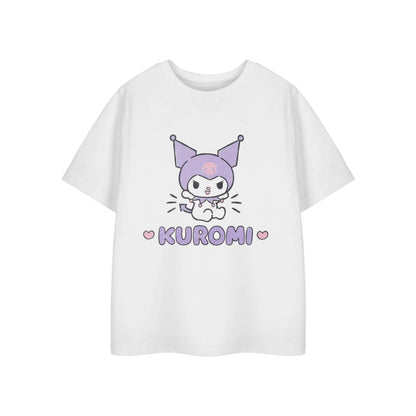 White - Front - Hello Kitty Girls Kuromi Heart Short-Sleeved T-Shirt
