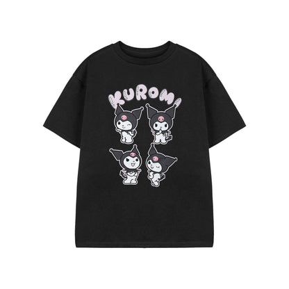 Black - Front - Hello Kitty Girls Kuromi Heart Short-Sleeved T-Shirt