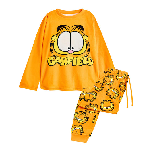 Orange - Front - Garfield Childrens-Kids Big Face Long Pyjama Set