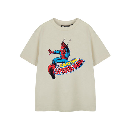 Oatmeal - Front - Marvel Comics Boys Web Slinger Short-Sleeved T-Shirt
